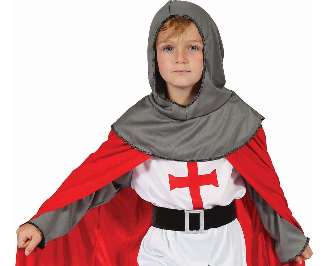 Role play-set for kids Crusader Knight (shirt with belt, pants, cape, boot tops, hat), size 130/140 cm